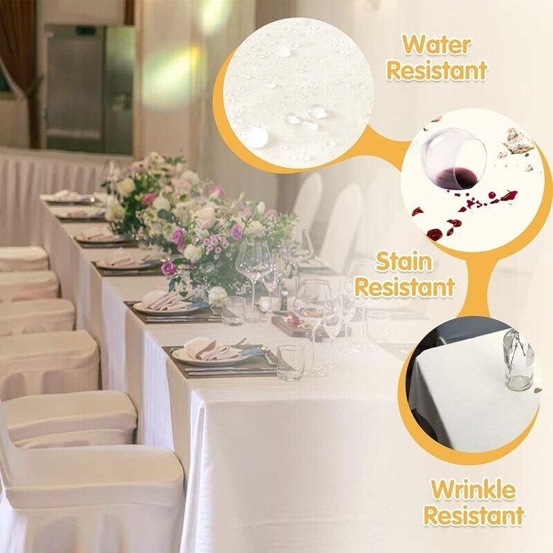 6 Pack Ivory Tablecloths Rectangular Washable Stain Resistant Linen Event Party