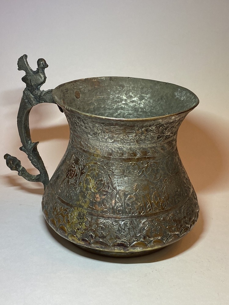 Vintage Middle Eastern Engraved Copper Metal Pitcher