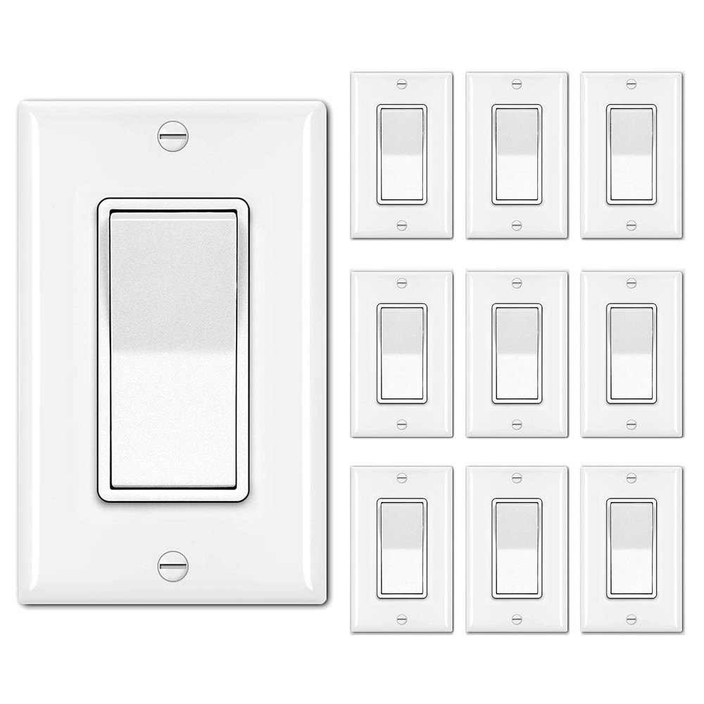 BESTTEN 10 Pack Single Pole Decorator Light Switch with Pole, white