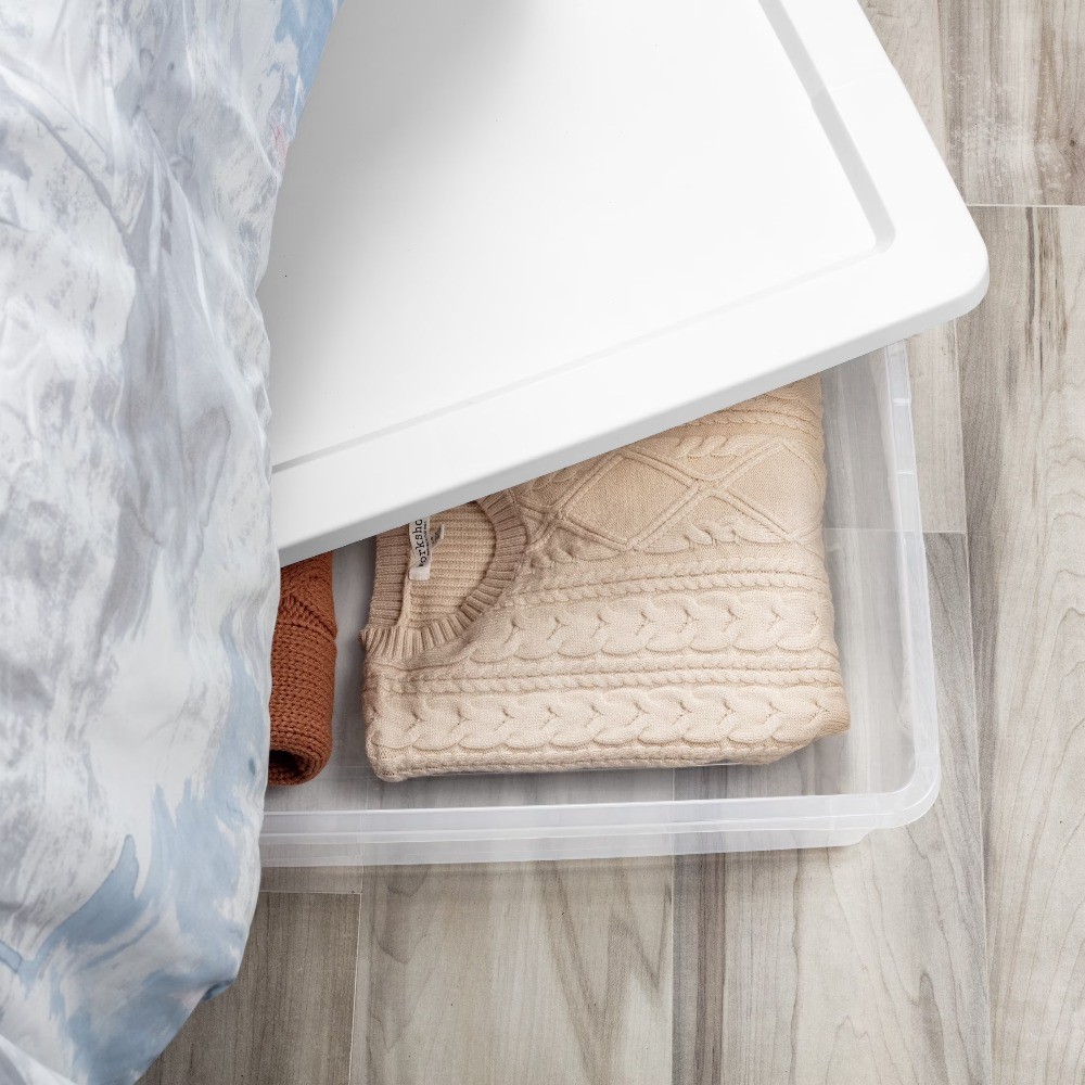 41 Quart Medium Storage Bin, Clear Plastic Underbed Storage Container