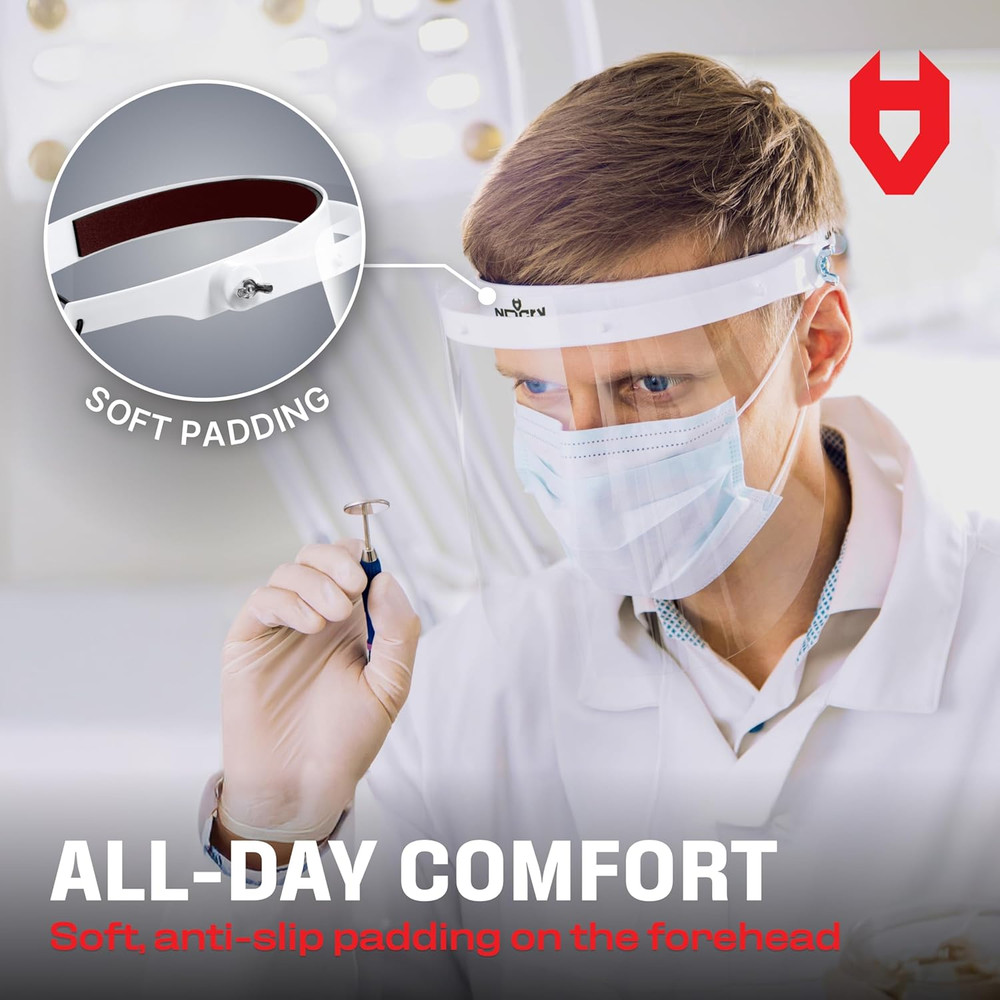 Protective Face Shield Mask with Adjustable Headband and 2 Reusable Plastic Viso