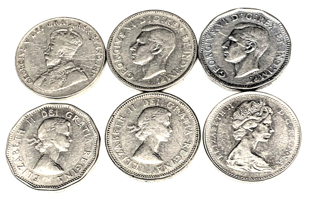 # C8247 CANADA COINS, FIVE CENTS 6 DIFFERENT DATES
