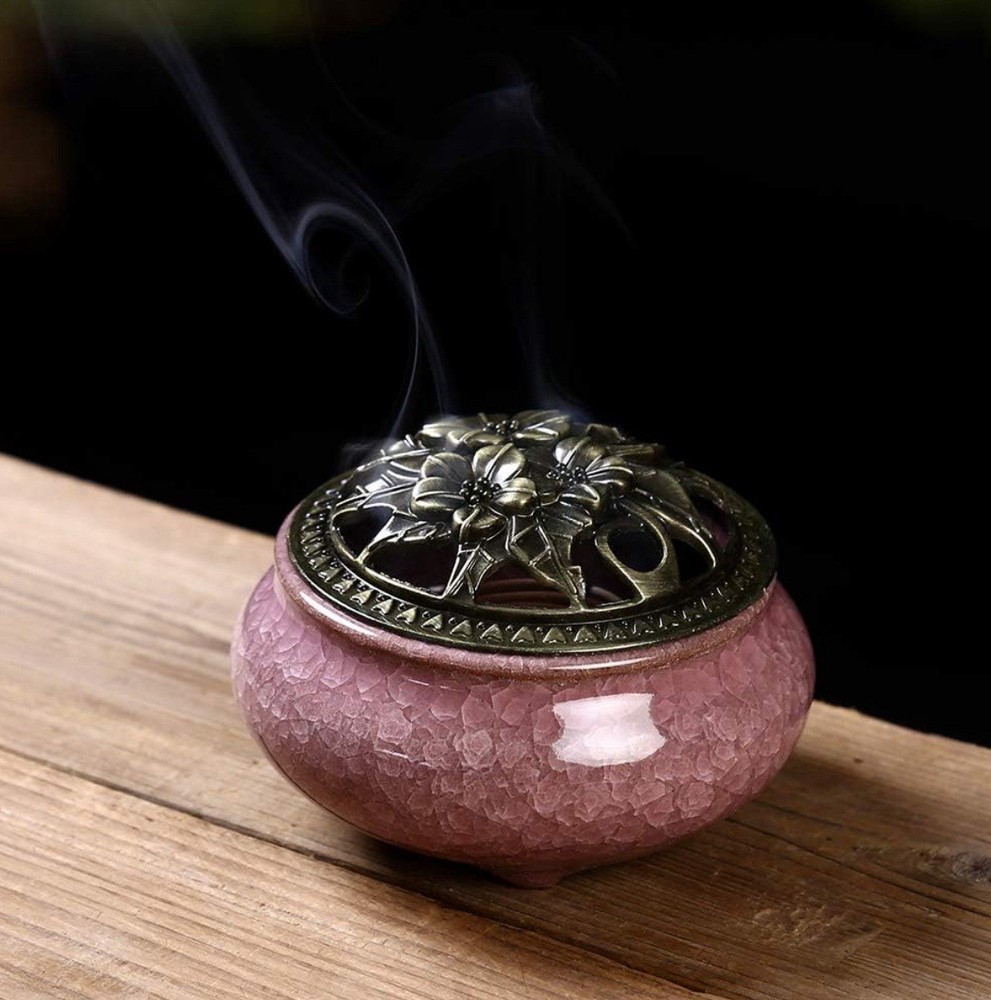 Ceramic Incense Burner with Stick Holder + Insulation use for Violet