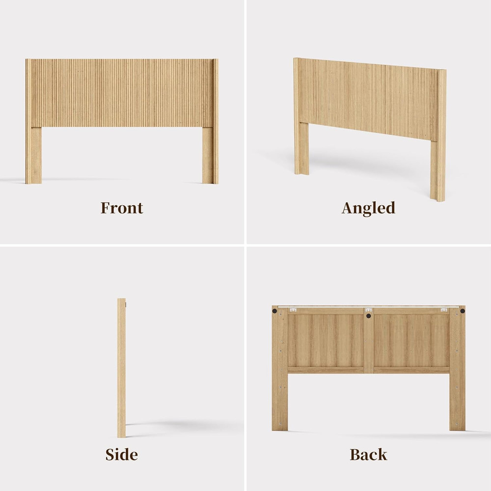 Queen Size Headboard Only, Modern Fluted Wall-Mounted Head Board with Lighting,