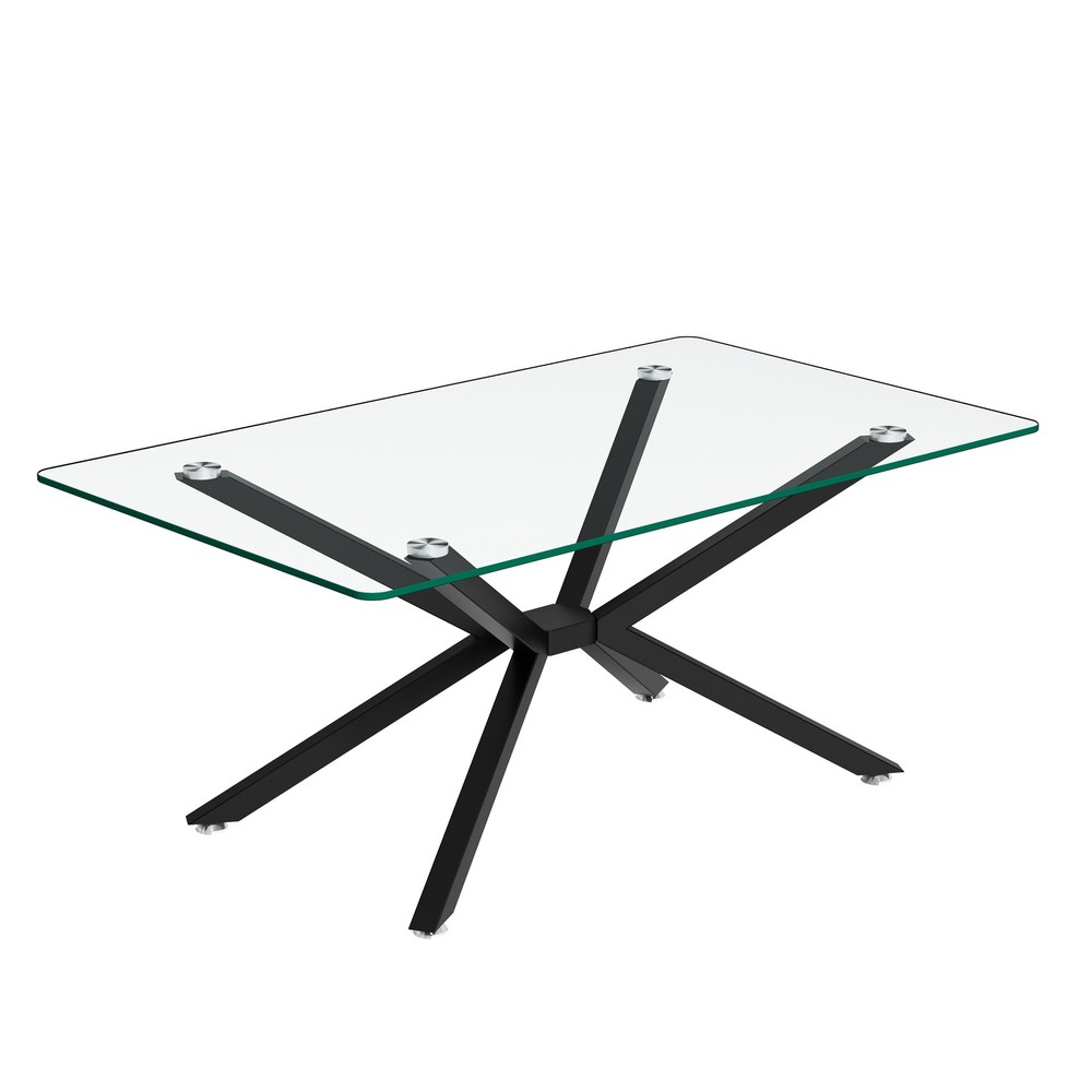 39.37" Rectangular Clear Tempered Glass Coffee Table,Stylish Design with Black