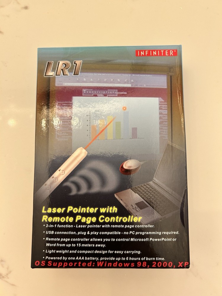 Infiniter LR1 Red Laser Pointer Pen, Remote Page Controller, USB, Battery