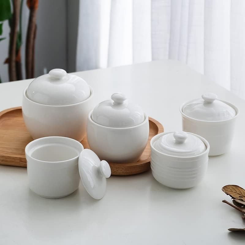 White Ceramic Sugar Bowl with Lid Candy Dish Storage Jar Container Kitchen