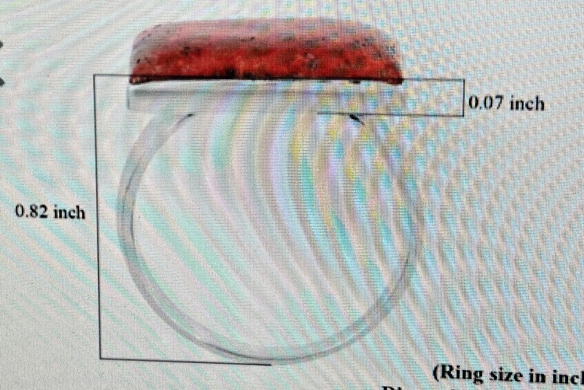 Natural Coral Rectangle Ring size 10 in Sterling Silver