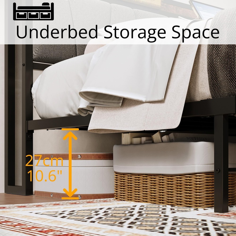 LIKIMIO King Size Bed Frame, Storage Headboard with Charging Station, Solid a...
