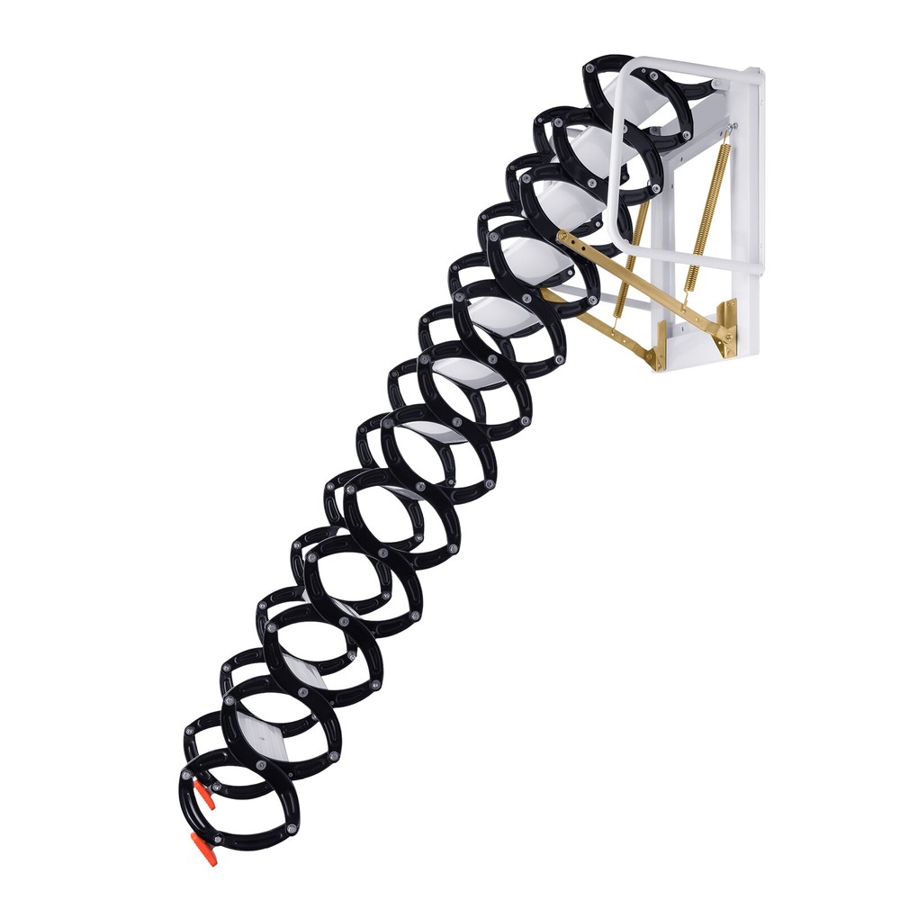 12 Steps Wall Mounted Folding Ladder Loft Stairs White Attic Steps Pull Down