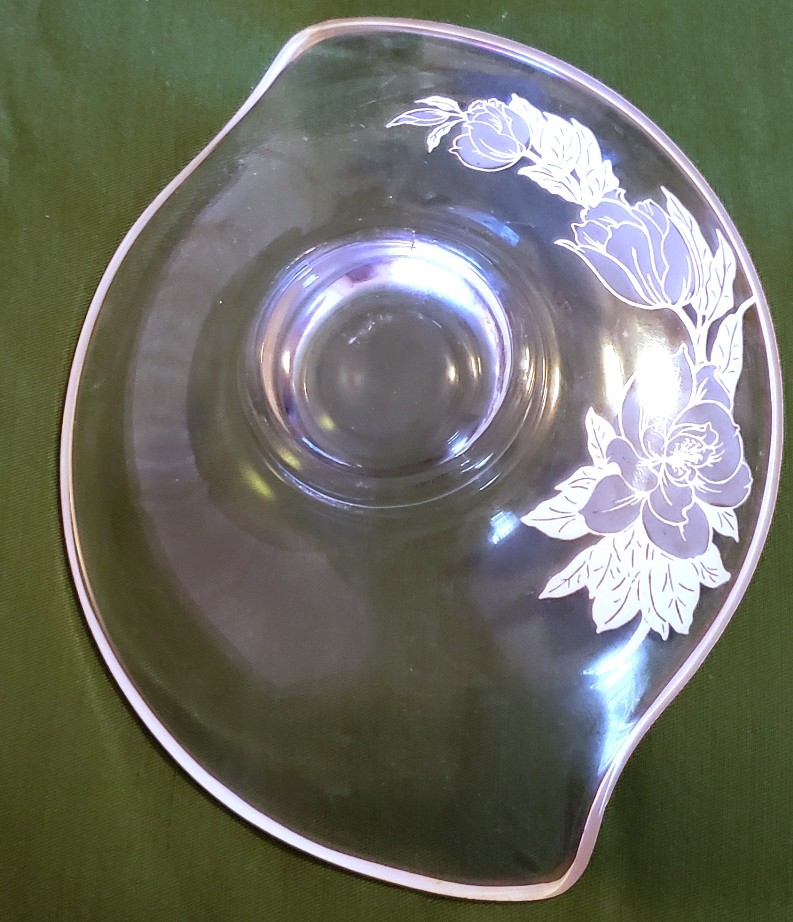 Vintage 7" Etched Rose Glass Candy Dish Bowl