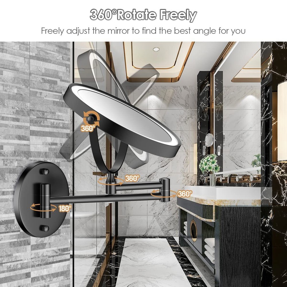 Rechargeable Wall Mounted Lighted Makeup Mirror, 8 Inch Double-Sided LED Vani...