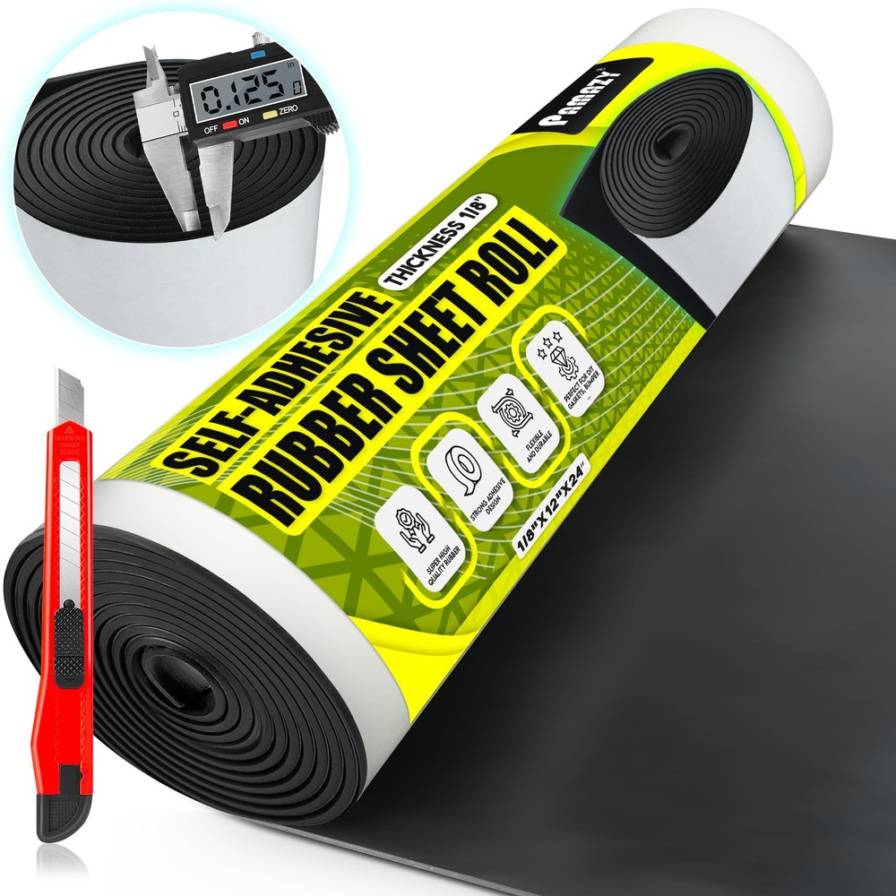 1/8" Thickness Solid Neoprene Rubber Sheet Roll 12IN x 24IN Long with Adhesiv...