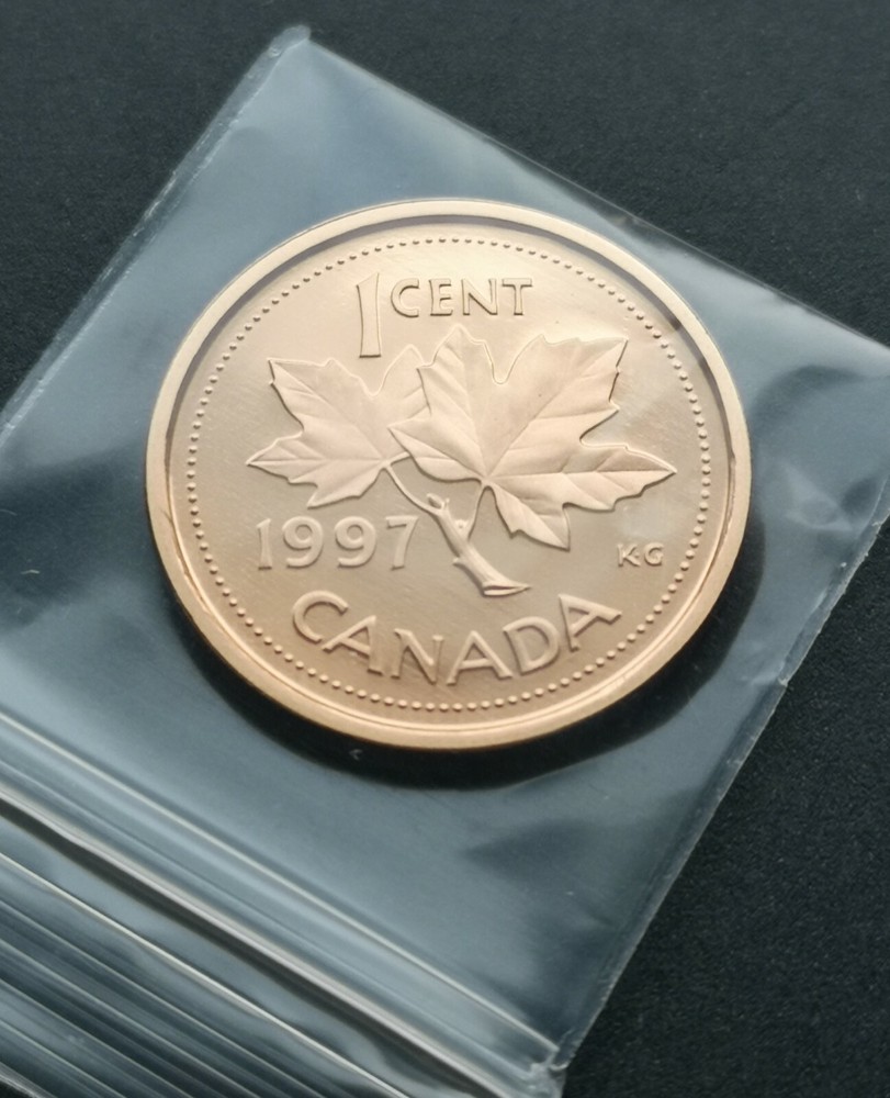 **  CANADA  ONE  CENT  1997 **  PROOF  ULTRA  HEAVY  CAMEO  ** NON  MAGNETIC **