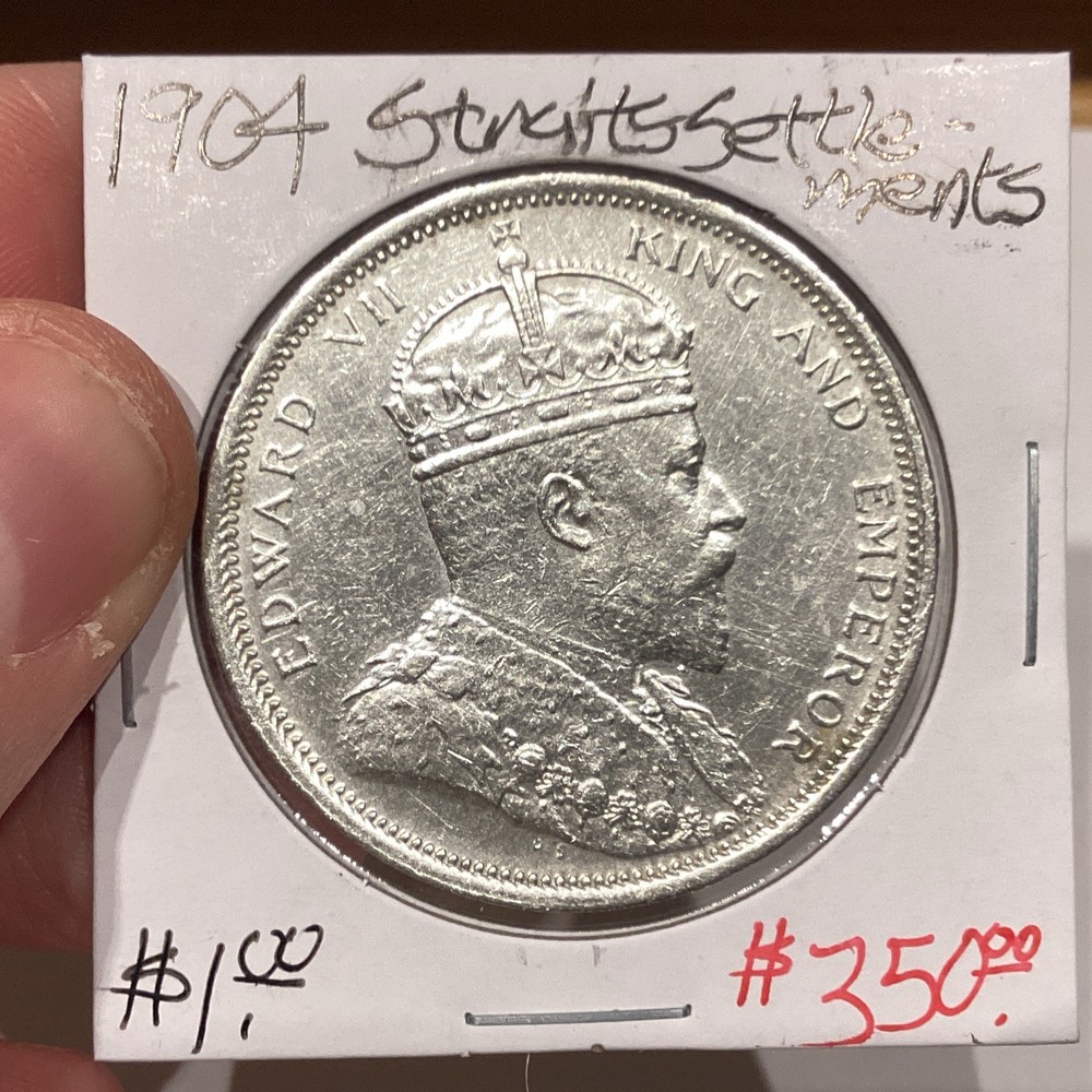 1904 straits settlements dollar AU+ Lightly Cleaned