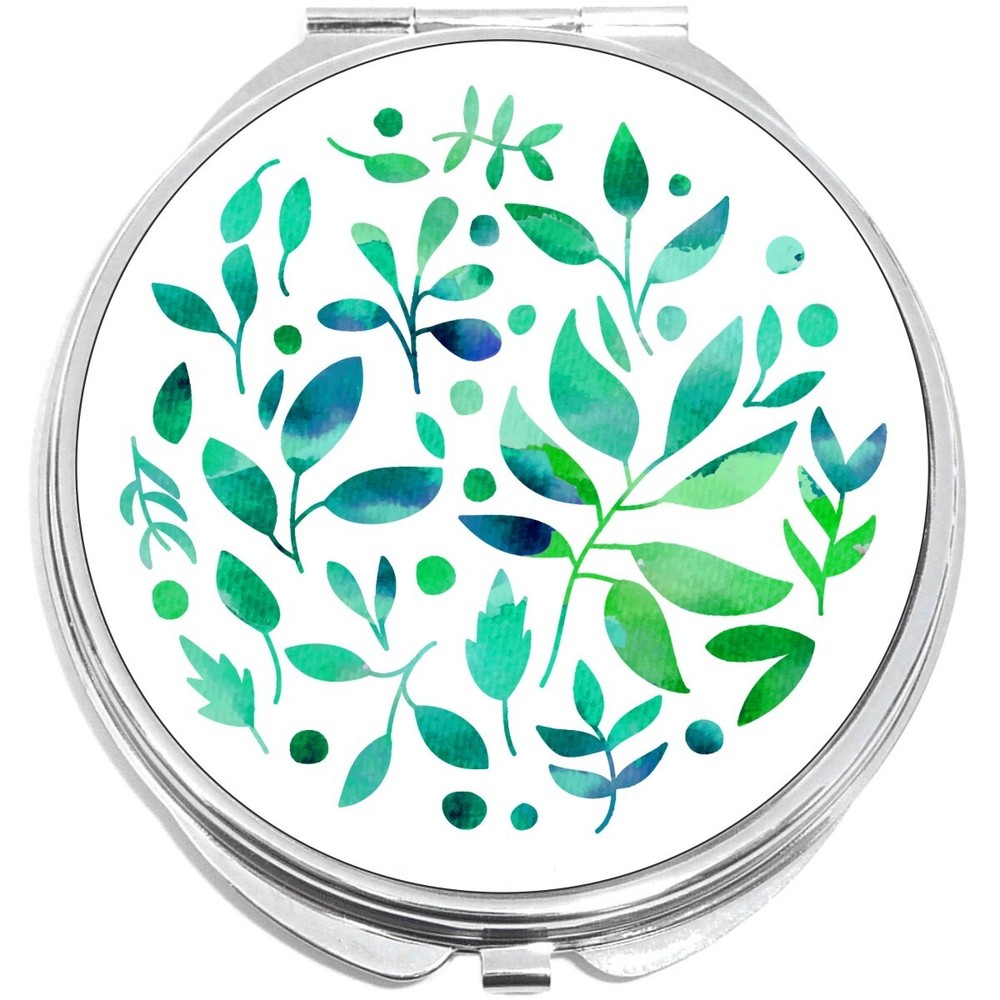 Green Leaf Pattern Compact with Mirrors - Perfect for your Pocket or Purse