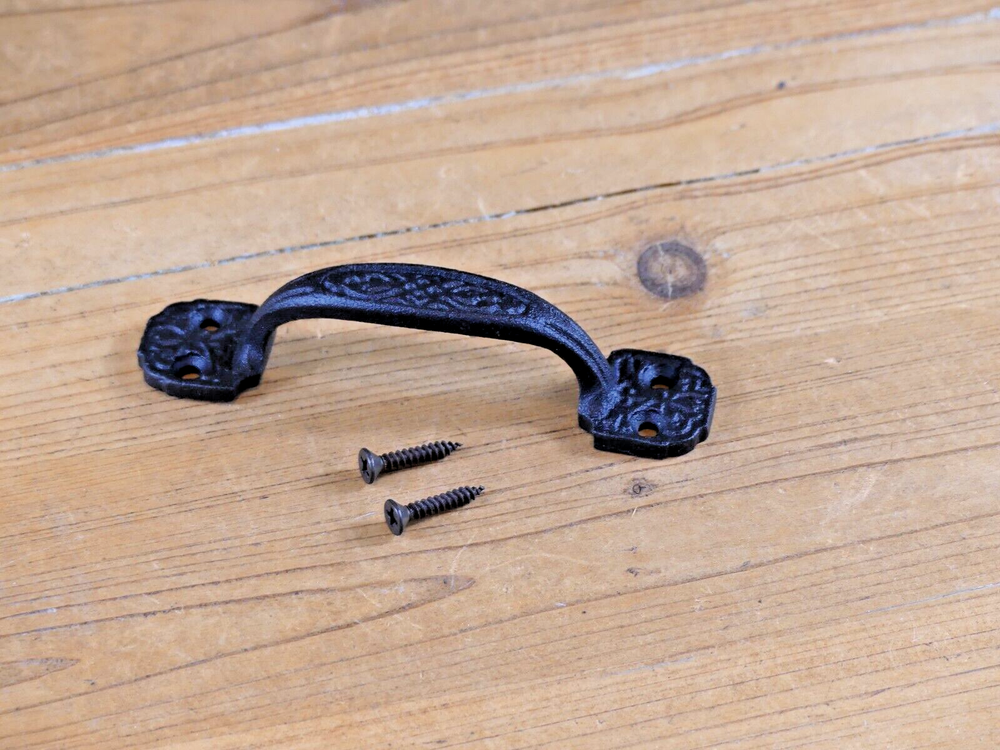 20 Small Drawer Pulls 4 1/4" Window Antique Vintage Style Rustic Cast Iron BLACK