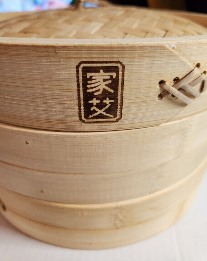 Bamboo Steamer Basket 2 Tiers 10" Diameter