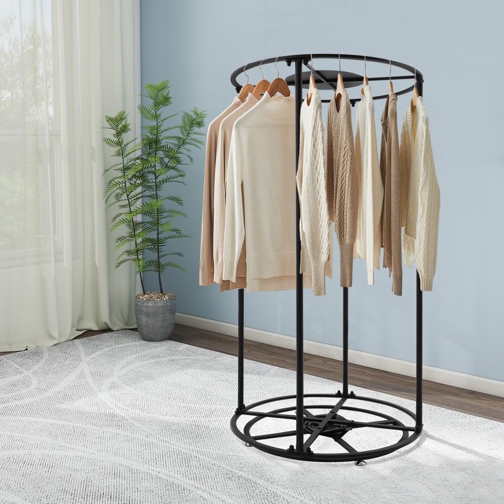 360° Rotatable Garment Display Rack Free Standing Round Clothes Display Stand