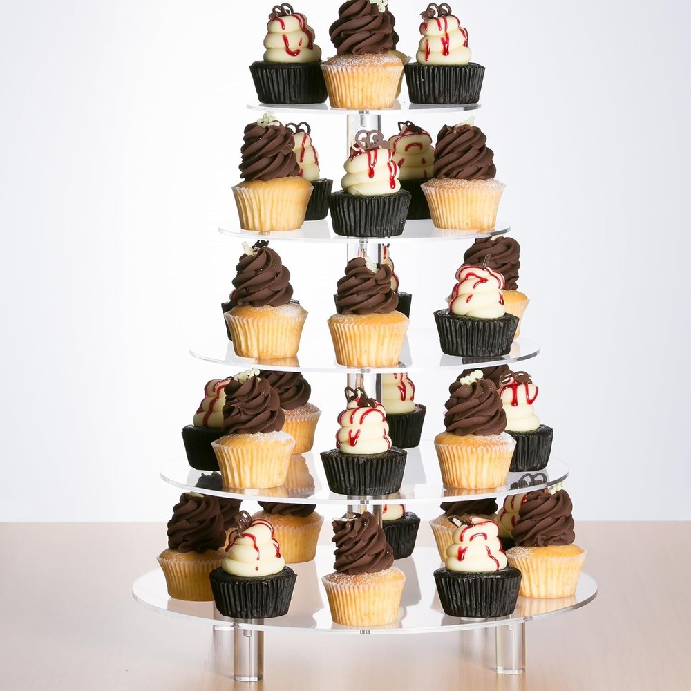 5 Tier Acrylic Cupcake Stand, Extra Thick 5mm Base Cupcake Tower Cake Stand