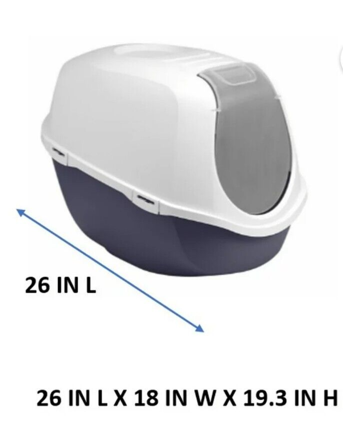 Mega Smart Cat Cove Enclosed Cat Litterbox, Navy & White