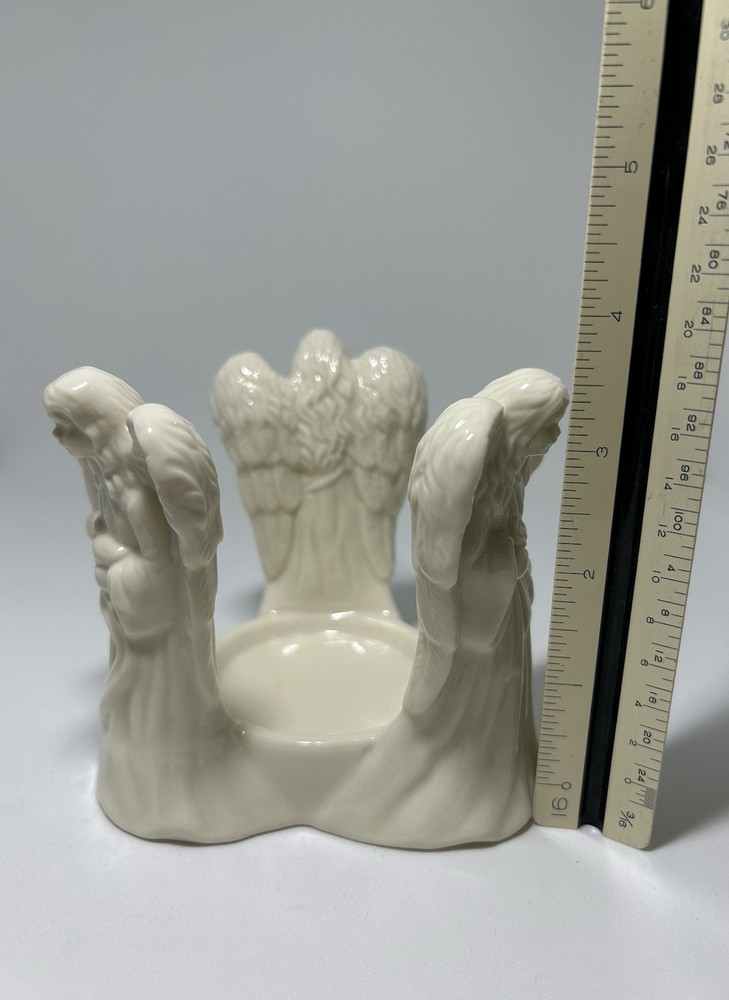 Three Angels Ivory Ceramic Column Candleholder