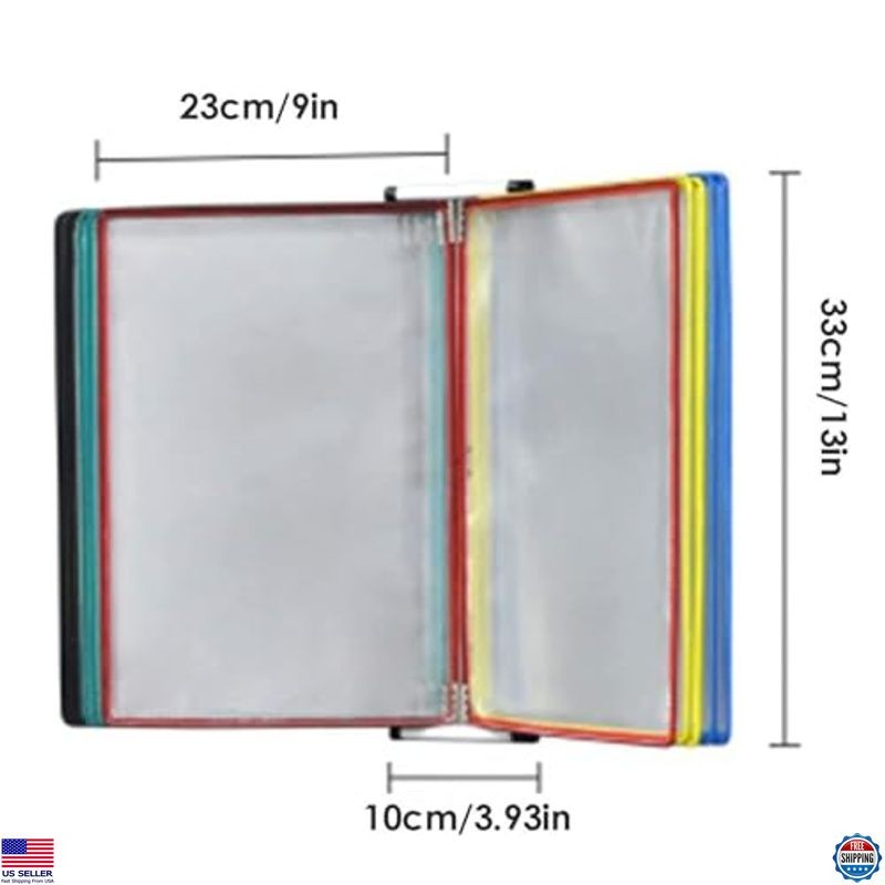 Wall-Mounted 10-Pocket Flip Display Folder, Durable Metal & PVC Rack for A4 Docs