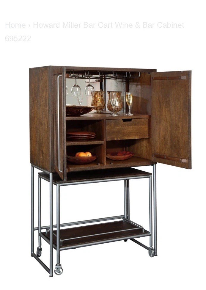 Howard Miller Samuelson Wine Bar cabinet With Cart NEW Open Box Medium Brown