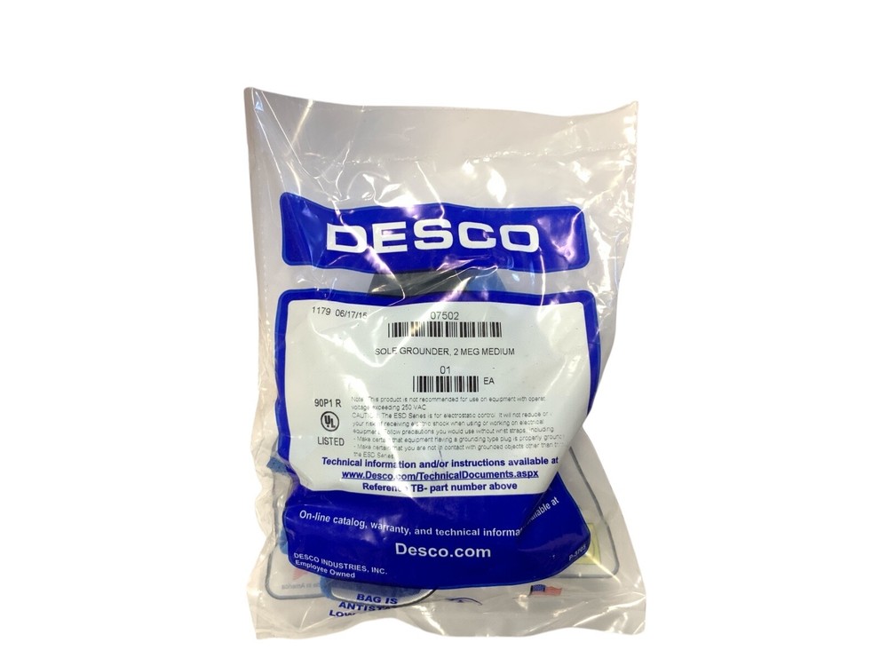 Desco 07502 ESD Heel Grounder Strap – Medium Size, 2 Megohm Resistor, Black/Blue