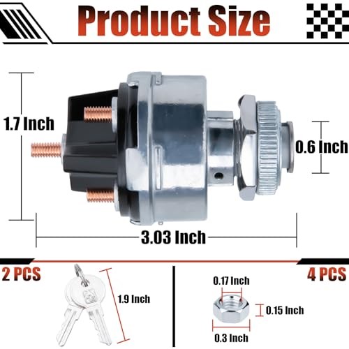 Ignition Switch with Key, Universal Ignition Key Switch, 12V 4 Position