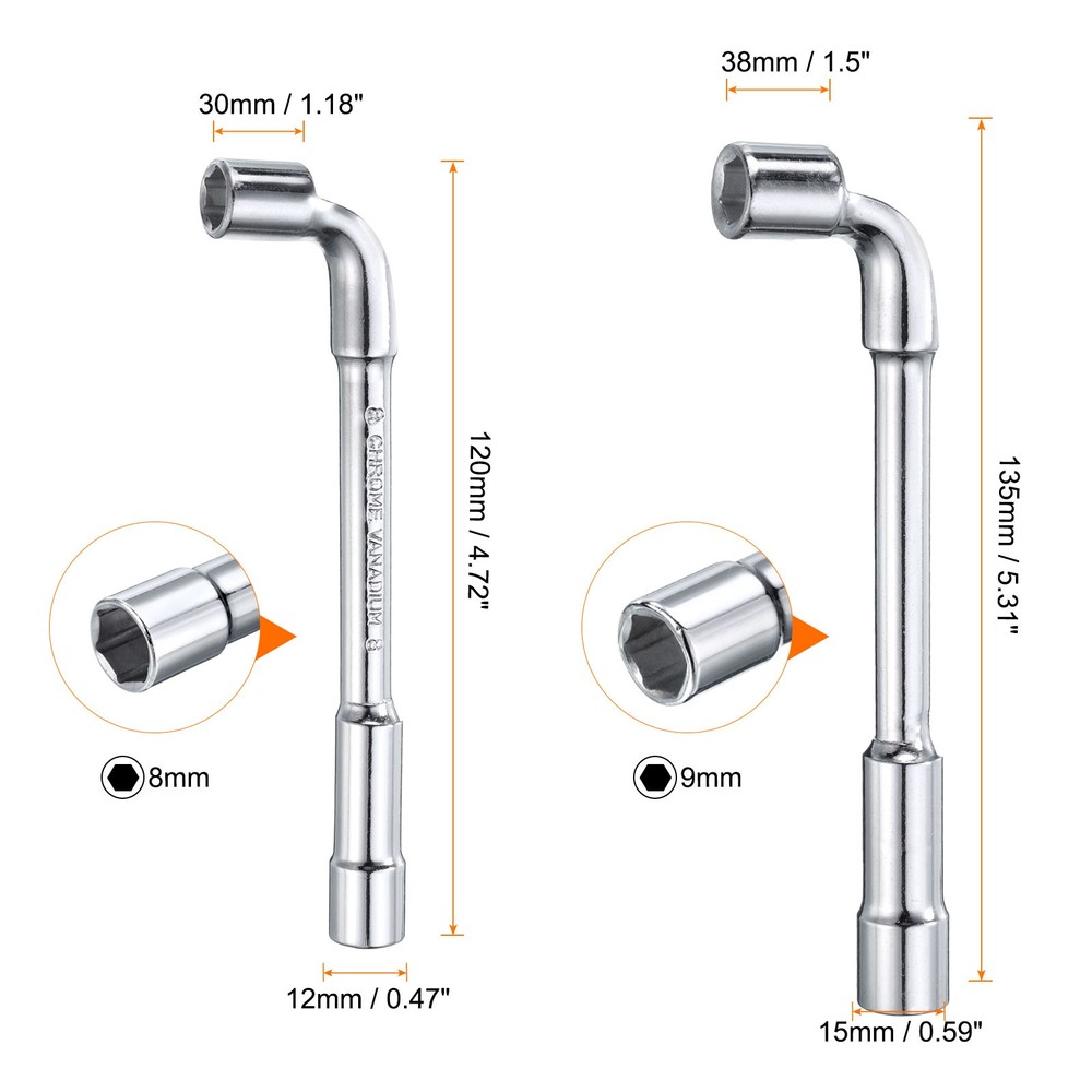 2pcs L Shaped Angled Hex Socket Wrench 8mm 9mm Double Ended Socket Spanner
