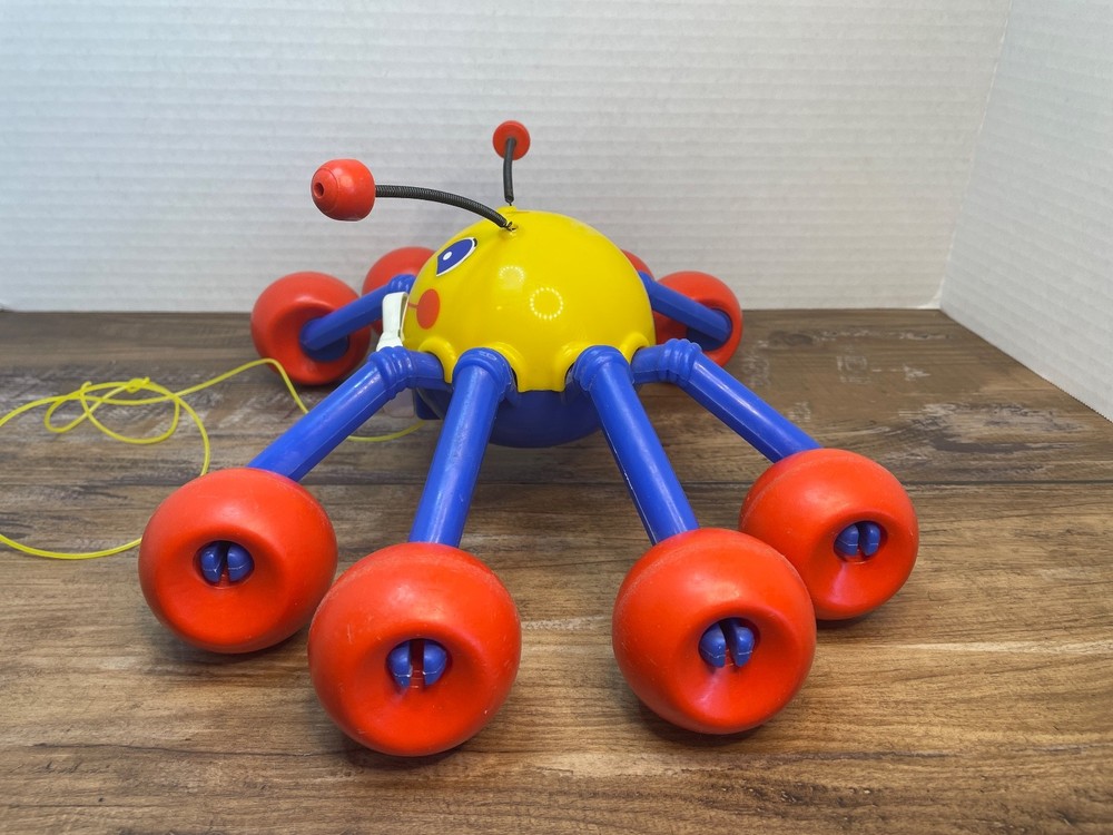 Vintage 80's Kiddicraft Pull Along Spider Toy Spring Antennas