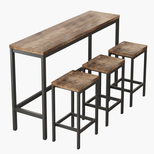 Modern Farmhouse Dining Table Set with 3 Stools - Quick Assembly