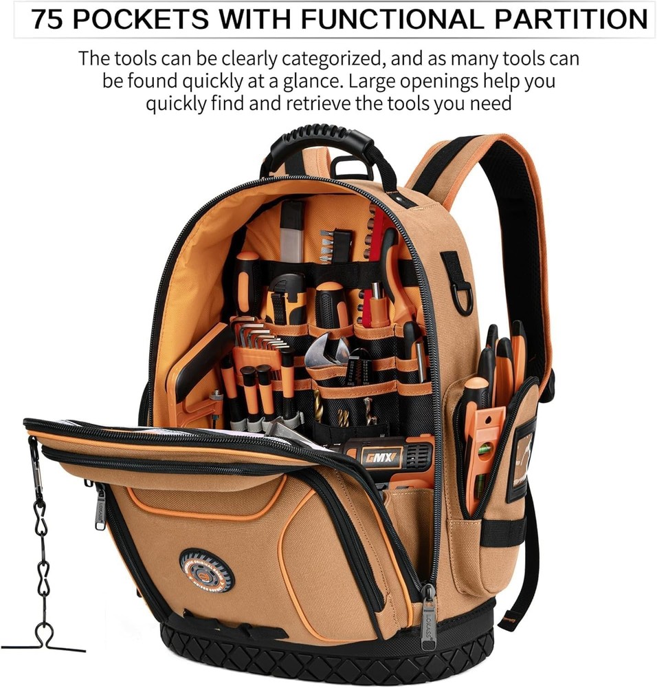 Professional Tool Backpack with 75 Compartments & Comfortable Carrying Design