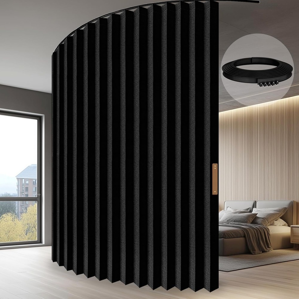 Accordion-Style Room Divider W/ Ceiling Track Foldable Partition Curtain Easy