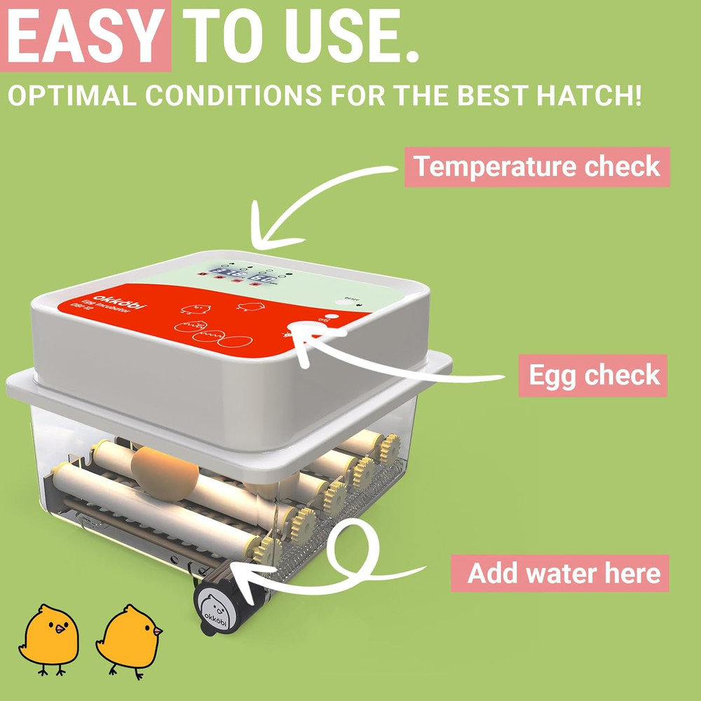 OBI-12 Incubator for Hatching Eggs – 36 Eggs, Easy to Use, Stable Temperature &