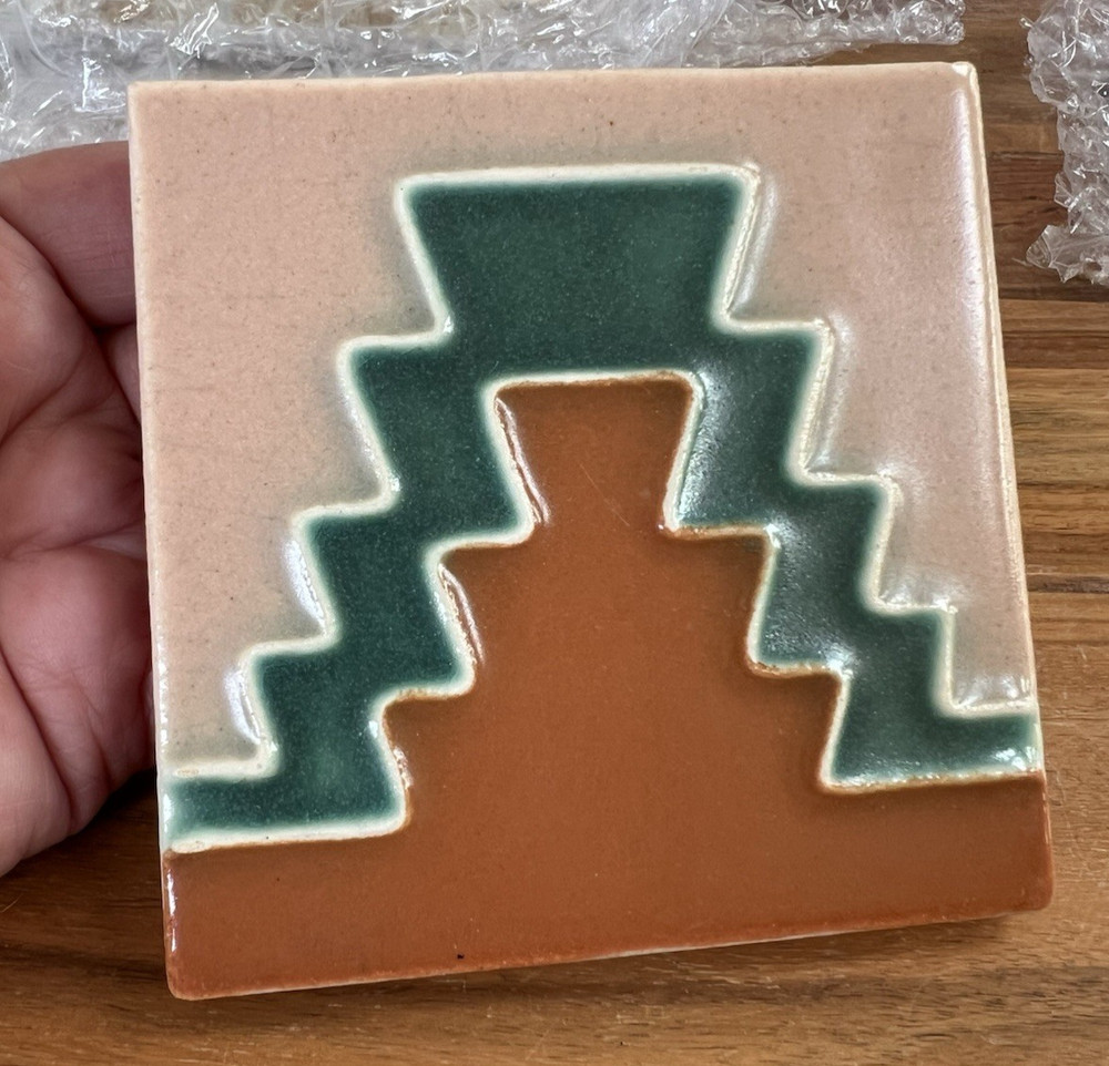 Vintage Geometric Pattern Tile 4.25" sq Possibly Kraftile 1950's