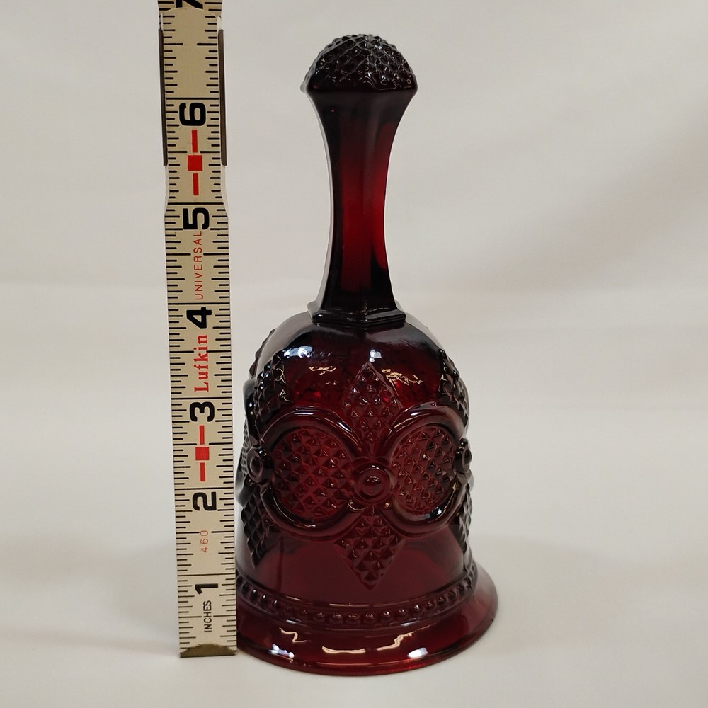 Vintage Ruby Red Pressed Glass Bell Decorative Collectible Intricate Pattern