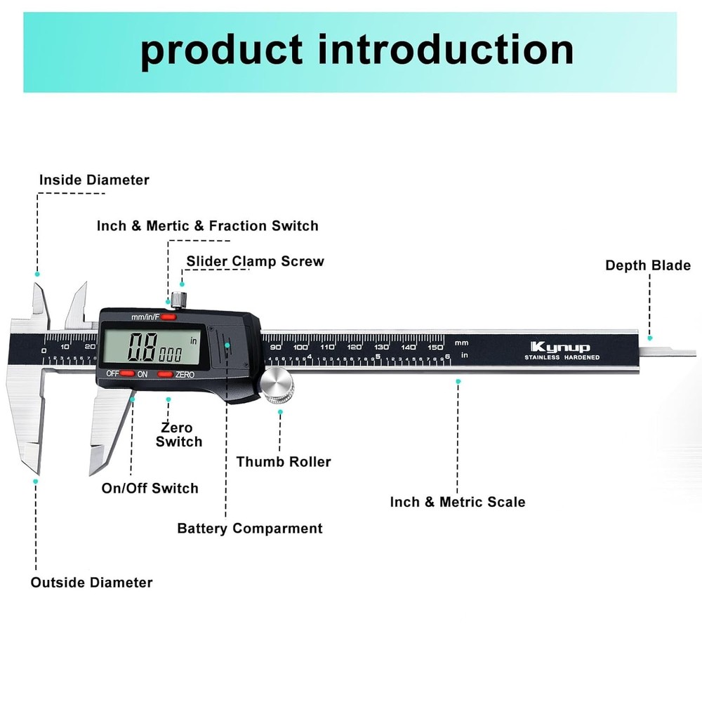 Accurate Stainless Steel Digital Caliper - 3 Units Conversion & Auto-Off Feature