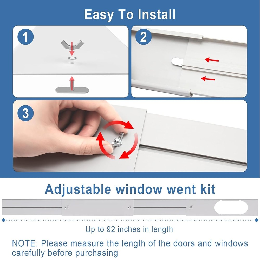 Portable AC Window Vent Kit, Adjustable Vertical/Horizontal Sliding Window Kit