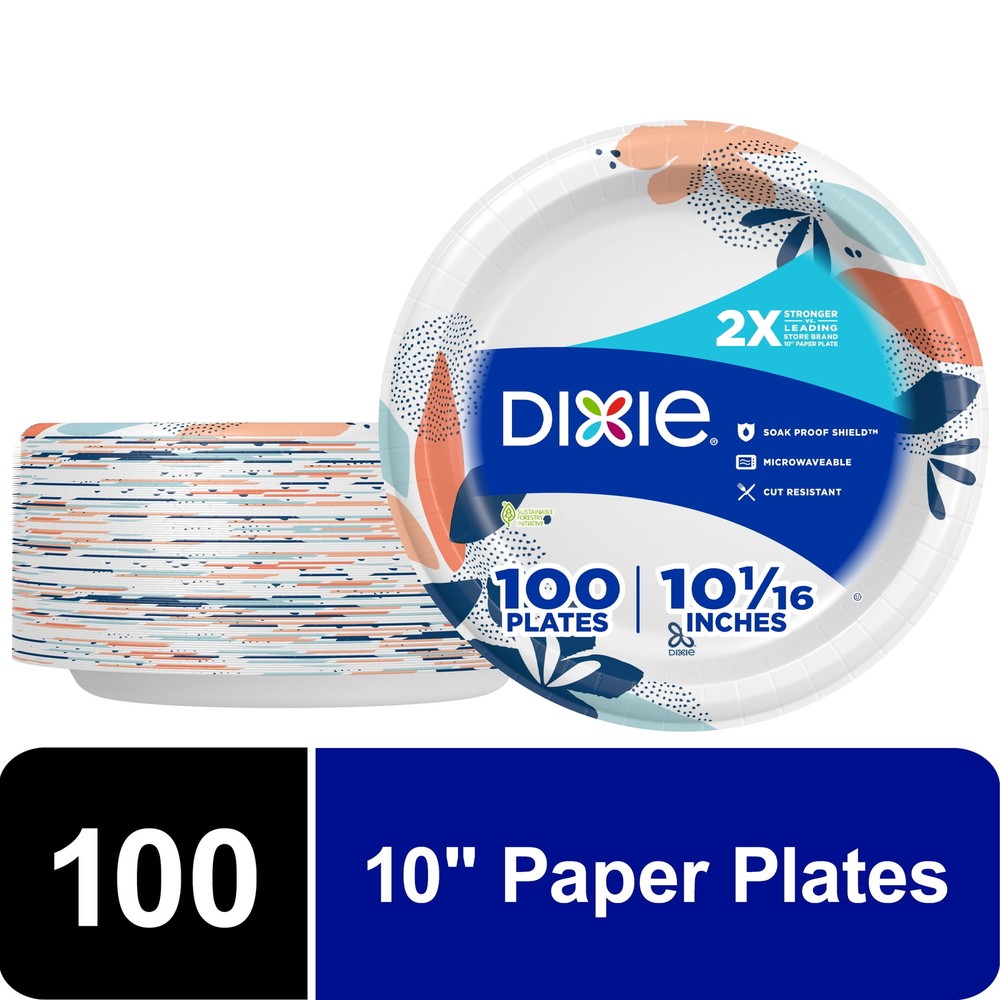 Disposable Paper Plates, 10", Multi-Color, 100 Count