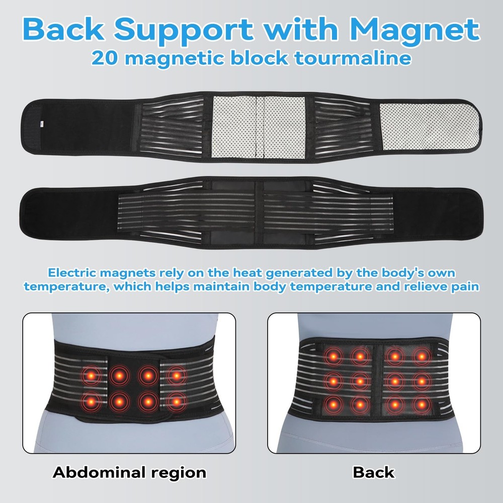 KkaFFe Back Support with Magnet, Tourmaline Magnetic Medium, Black