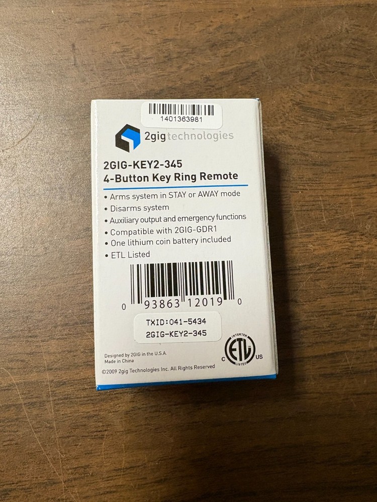 2gig Technologies 2GIG-KEY2-345 4-Button Key Ring Remote