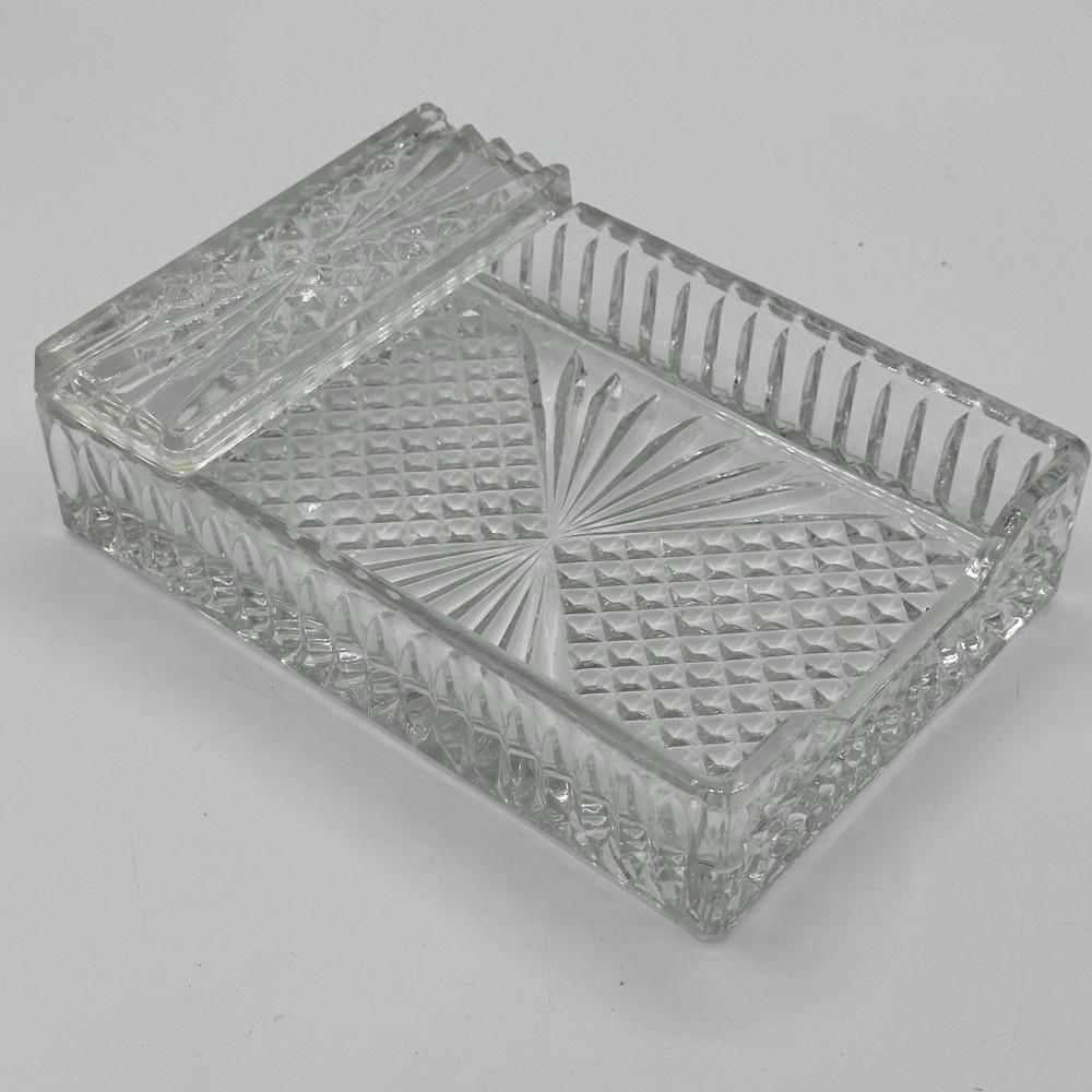 VTG Crystal Rectangular Cigar/Cigarette Box/Ashtray/Dish Hollywood Regency