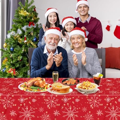 3 Pcs Tablecloth,Red Snowflake Rectangular Plastic Christmas Snowflake