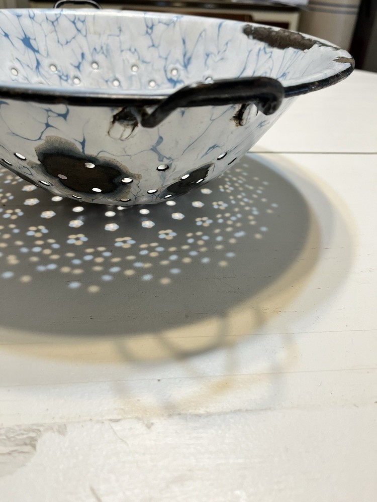 Rustic Farmhouse Blue and White Swirl Enamelware/ Granitware Colander Strainer
