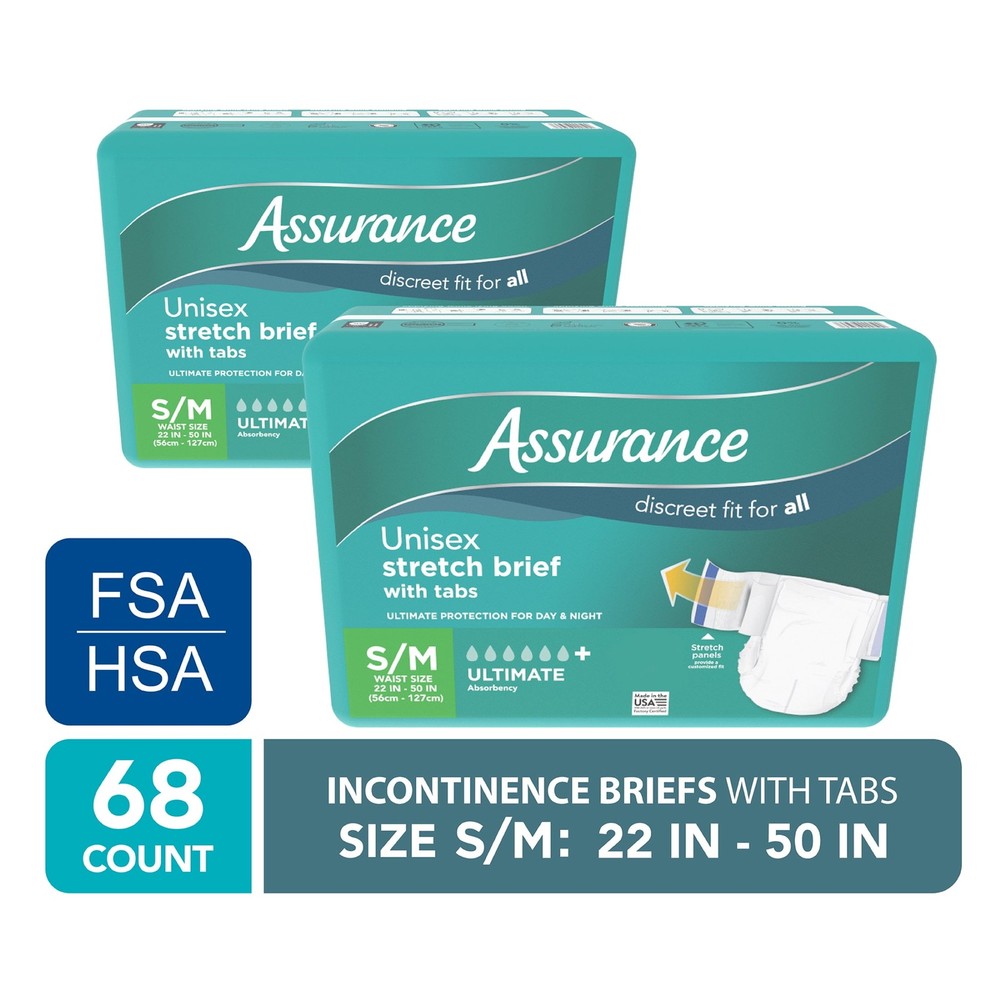 Unisex Stretch Briefs with Tabs, S/M, 68 Count