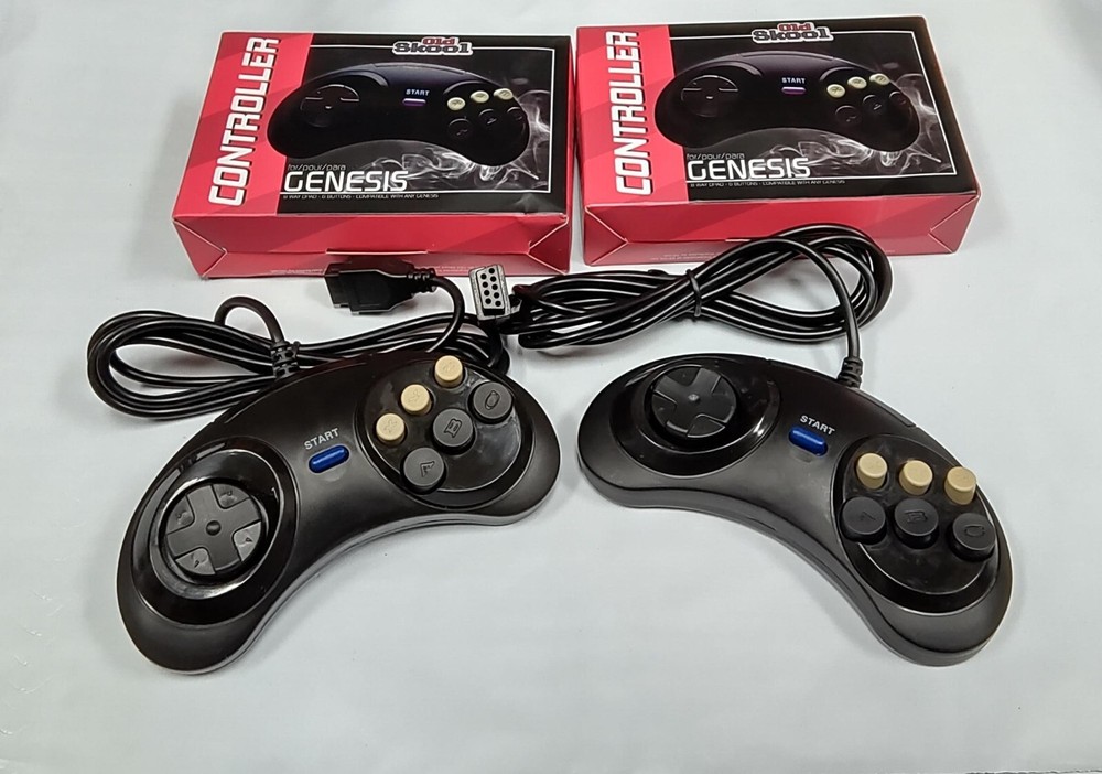 2 x Old Skool 6 Button Controllers Compatible with SEGA Genesis 1 / 2 / 3