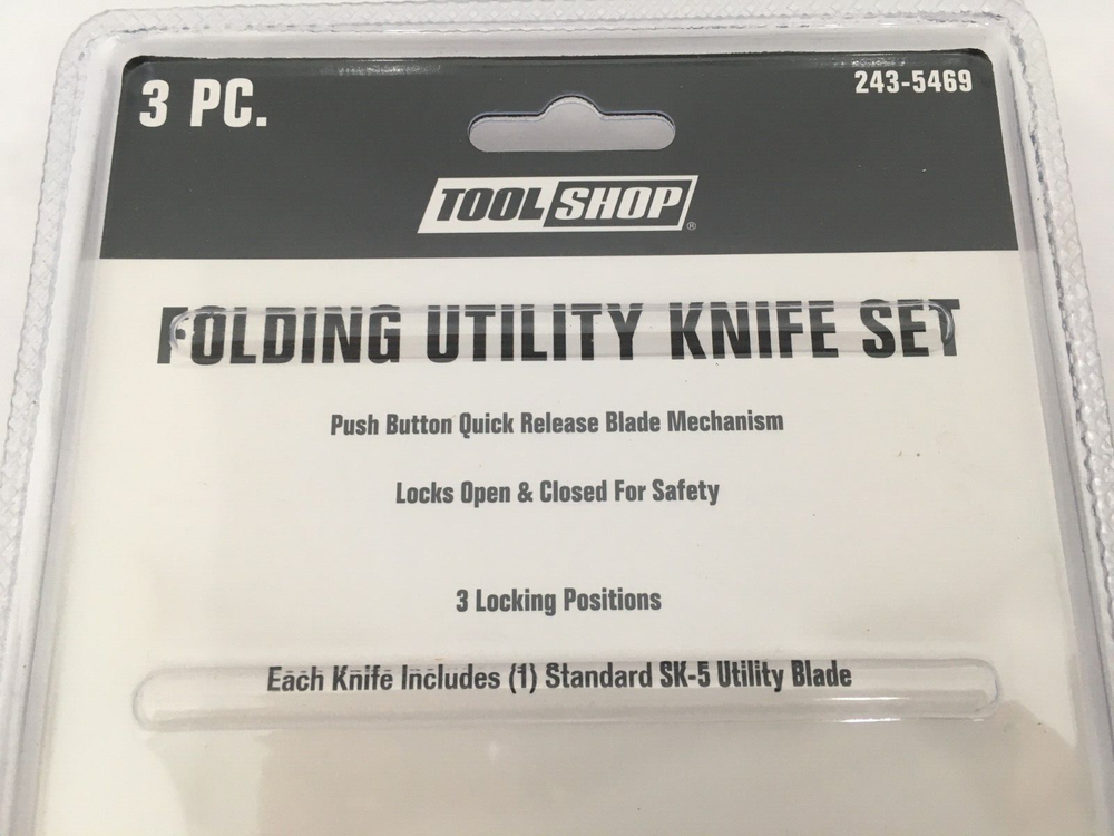 NEW Tool Shop 3-pc Folding Locking Utility Knife - Push Button Quick Release