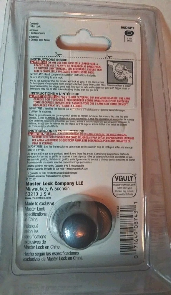 Master Lock 90DSPT Keyed Gun Trigger Lock, 1 Pack Gun Lock With 2 Keys